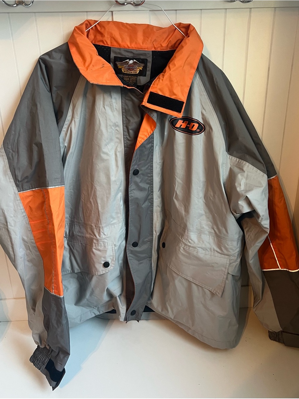 Harley-Davidson Gray Orange Hooded Rain Jacket Collectible American Legend XL